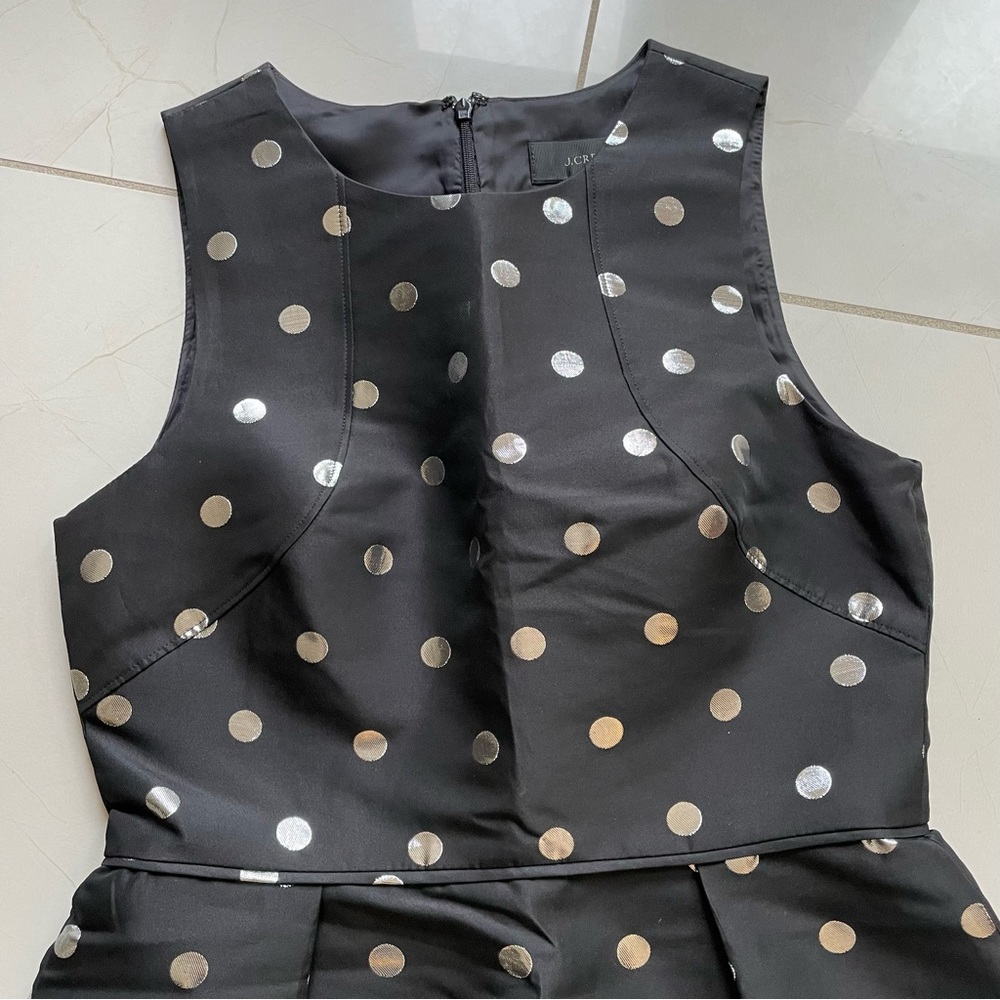J.Crew Sleeveless Black/Silver Polka Dot Dress
